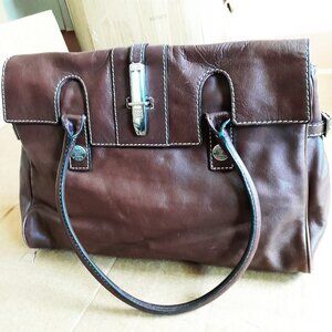 Michael Kors Brown Patent Leather Shoulder Bag Satchel Width 14in.
